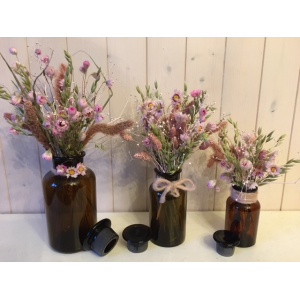 Apothekersfles met droogbloemen H 25 cm 